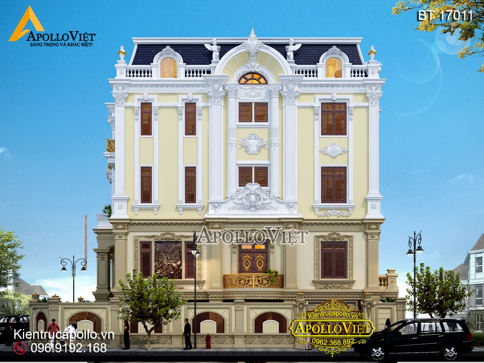 Phối cảnh mặt bên thiết kế biệt thự cổ điển 4 tầng